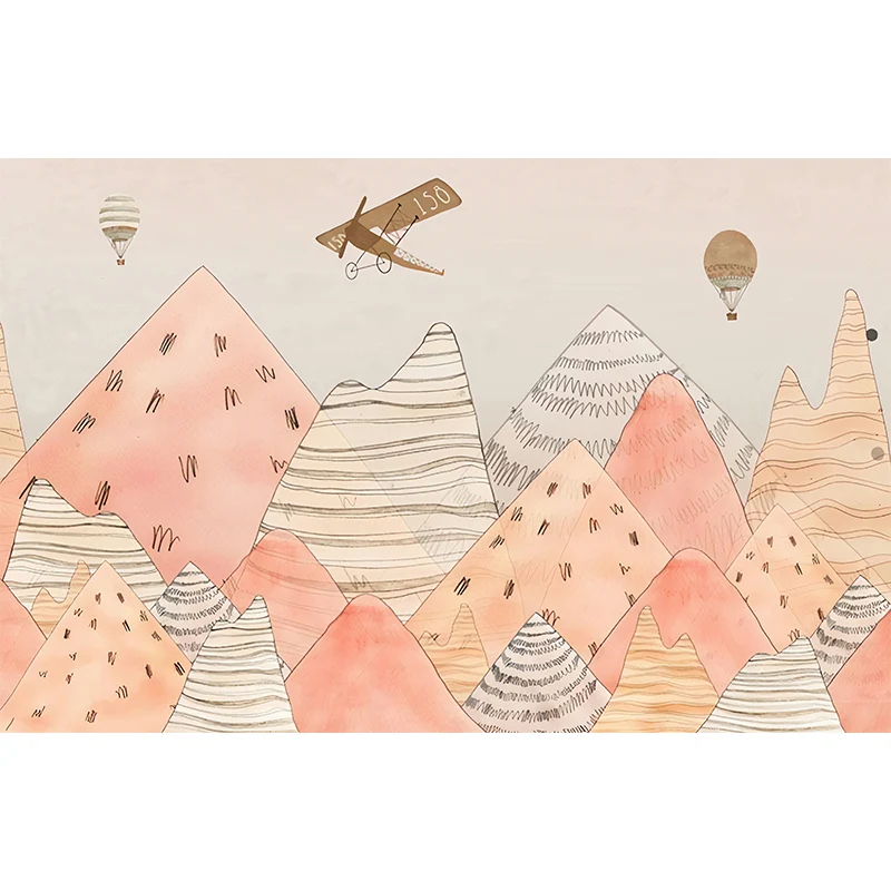 Wandtattoo „Berg und Ballon“ Rosa, zeitgenössische Wanddekoration für das Kinderzimmer Clearhalo