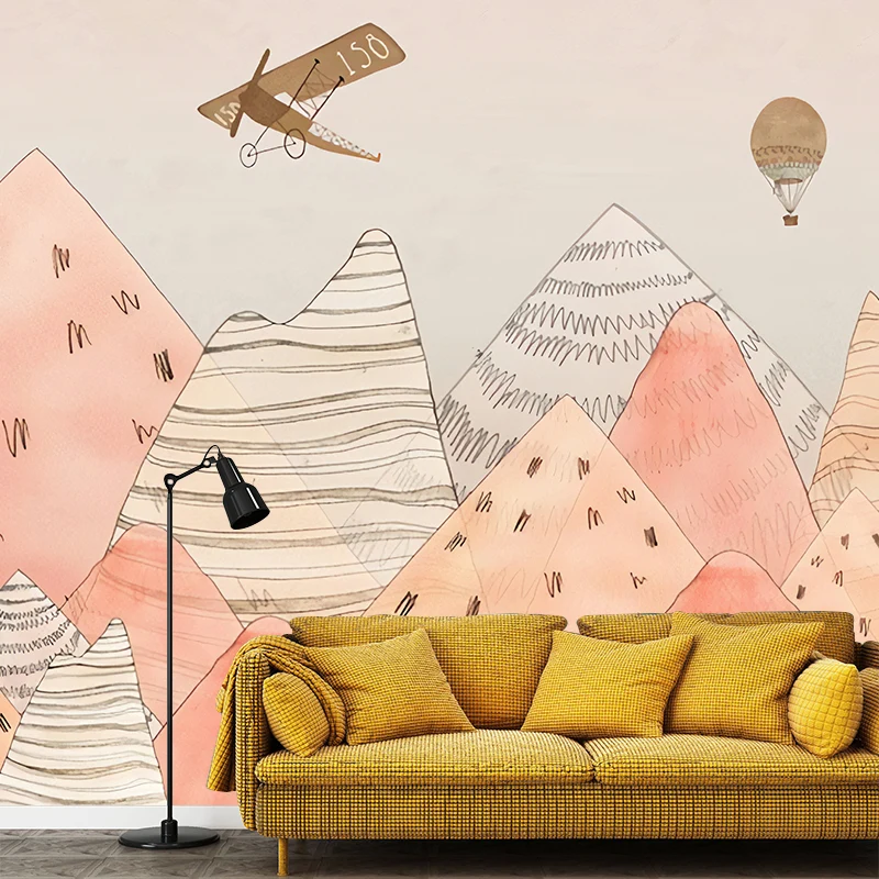 Wandtattoo „Berg und Ballon“ Rosa, zeitgenössische Wanddekoration für das Kinderzimmer Clearhalo