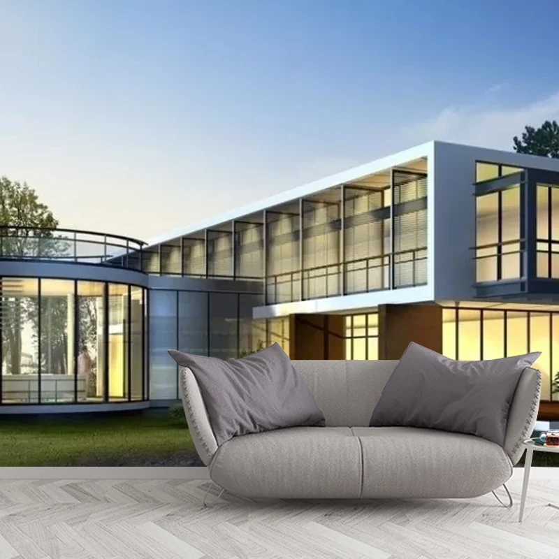 Wandtattoo „Friedliche Villa“ für Gästezimmer, Dekor, Landschaftswandkunst, nach Maß gefertigt Clearhalo