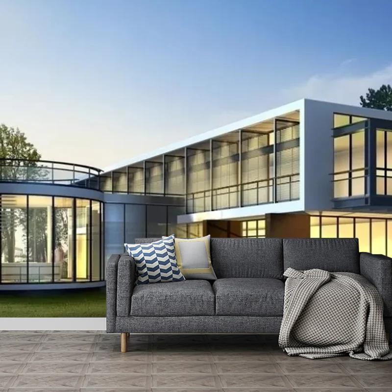Wandtattoo „Friedliche Villa“ für Gästezimmer, Dekor, Landschaftswandkunst, nach Maß gefertigt Clearhalo