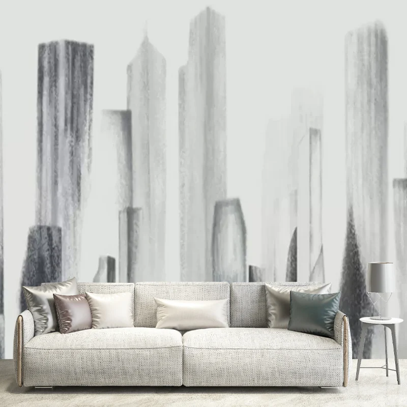 Wandtattoo „Metropolitan Skyscrapers“ für Besprechungsräume, sanftes Grau, maßgeschneidert Clearhalo