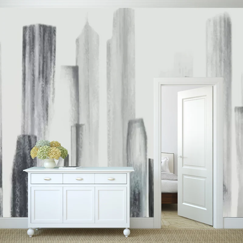 Wandtattoo „Metropolitan Skyscrapers“ für Besprechungsräume, sanftes Grau, maßgeschneidert Clearhalo
