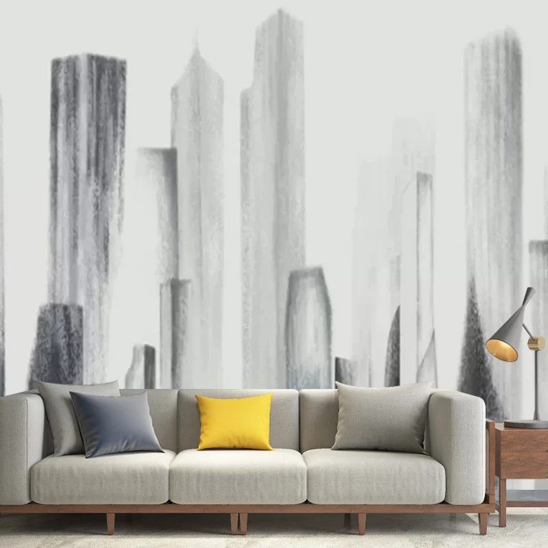 Wandtattoo „Metropolitan Skyscrapers“ für Besprechungsräume, sanftes Grau, maßgeschneidert Clearhalo