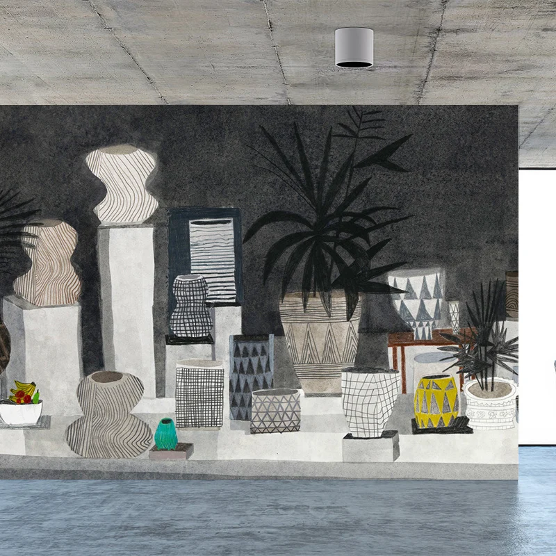Wandtattoo „Moderne Keramiktöpfe“, schwarze Wandkunst für das Esszimmer, individuelle Größe erhältlich Clearhalo