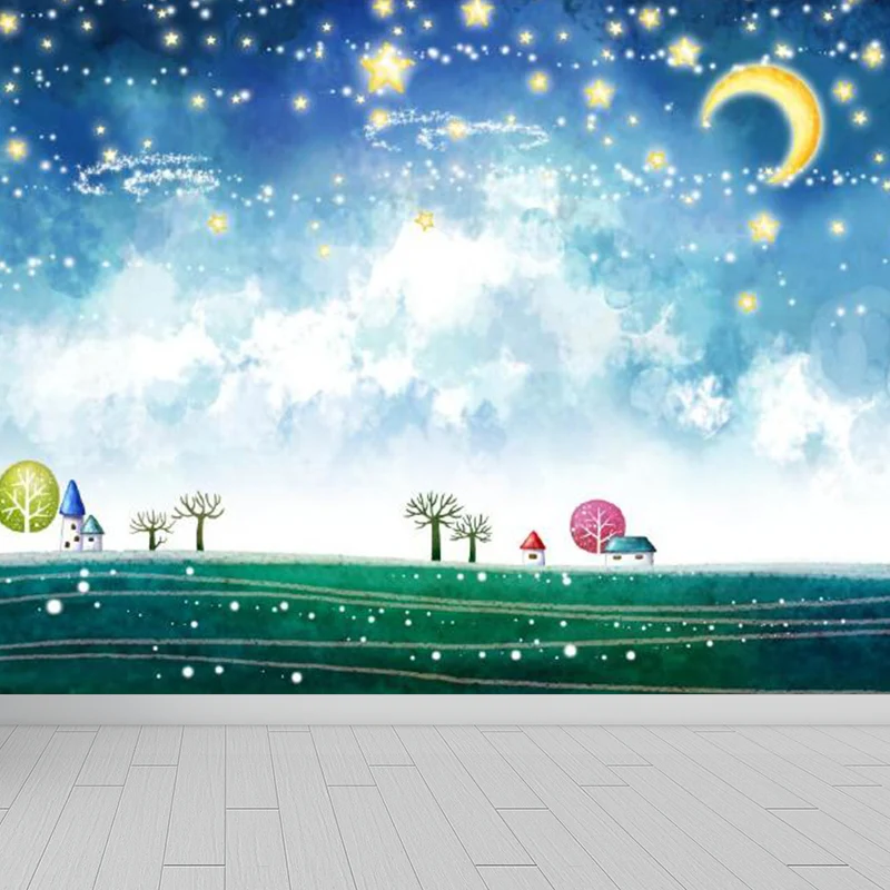 Wandtattoo „Mond und Sterne“ im Kinderstil, Vliesstoff, strukturierte Wandverkleidung sanften Farben Clearhalo