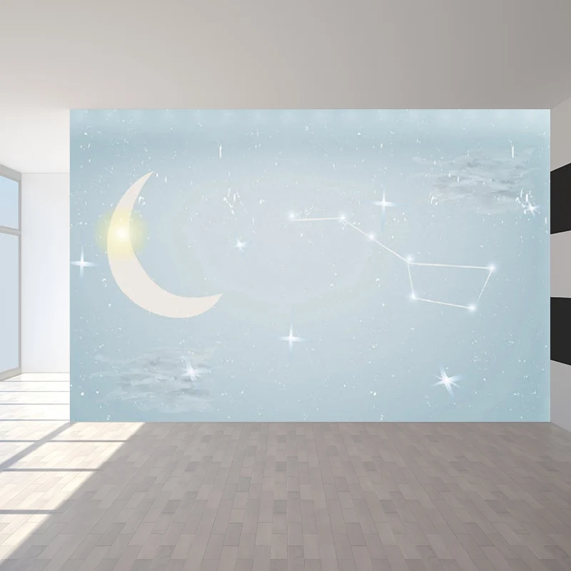 Wandtattoo „Mond und Sterne“ im Kinderstil, Vliesstoff, strukturierte Wandverkleidung sanften Farben Clearhalo