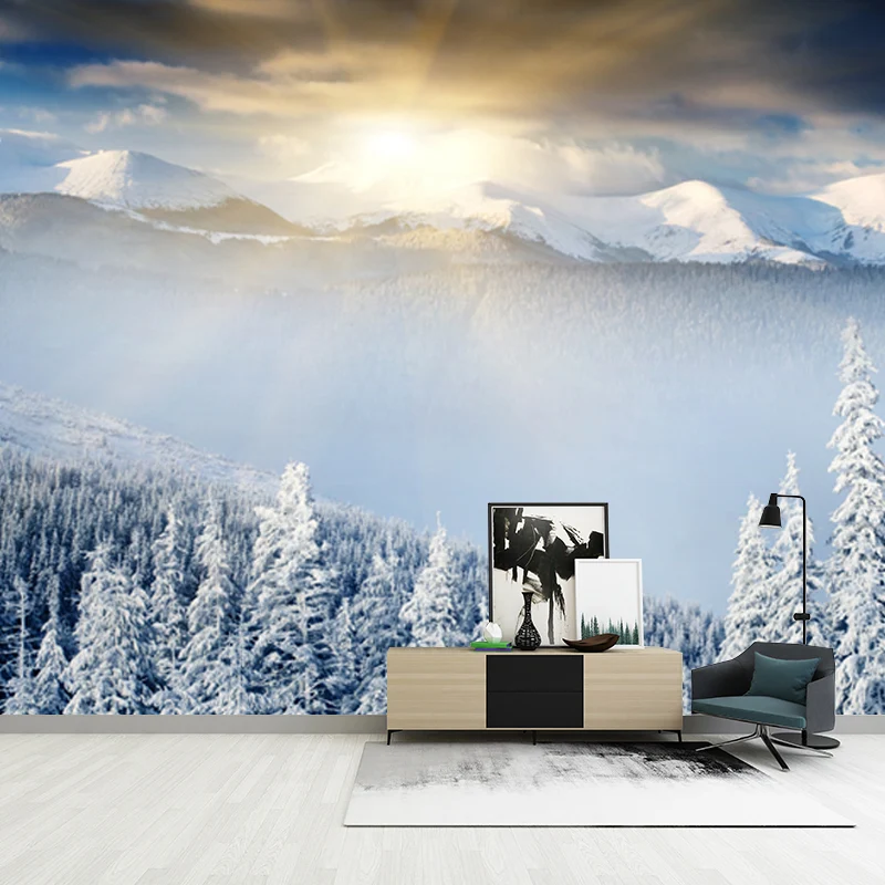 Wandtattoo „Morgen verschneite Landschaft“, weiß, zeitgenössische Wandkunst für Schlafzimmer Clearhalo