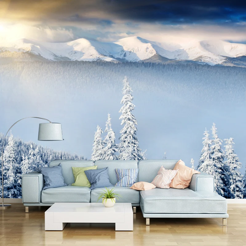 Wandtattoo „Morgen verschneite Landschaft“, weiß, zeitgenössische Wandkunst für Schlafzimmer Clearhalo