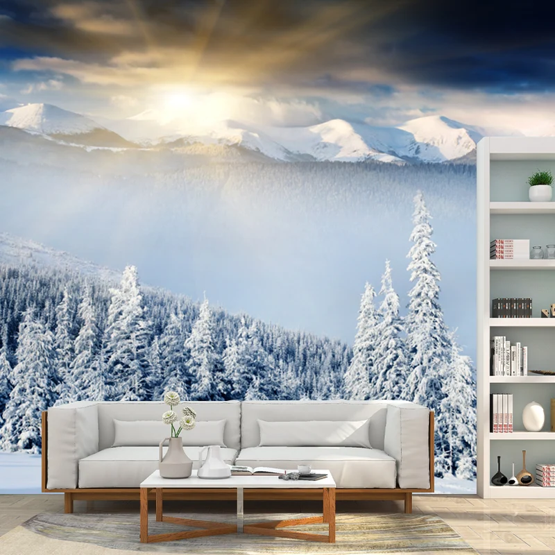 Wandtattoo „Morgen verschneite Landschaft“, weiß, zeitgenössische Wandkunst für Schlafzimmer Clearhalo
