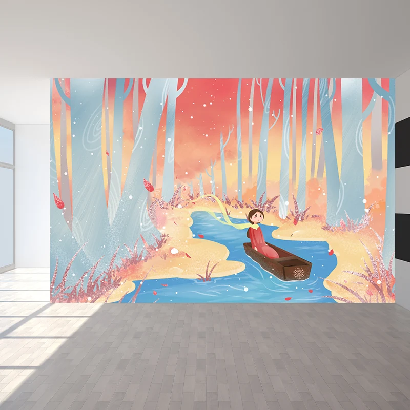 Wandverkleidung aus wasserfestem Vliesstoff im Kinderstil „Drifting Spätherbstwald“. Clearhalo