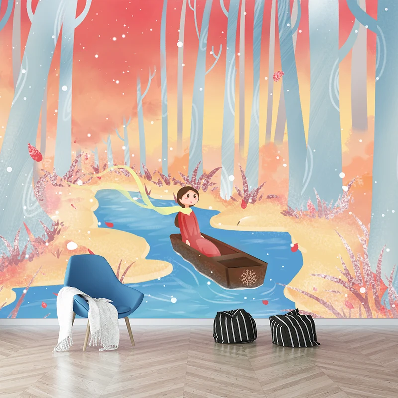 Wandverkleidung aus wasserfestem Vliesstoff im Kinderstil „Drifting Spätherbstwald“. Clearhalo