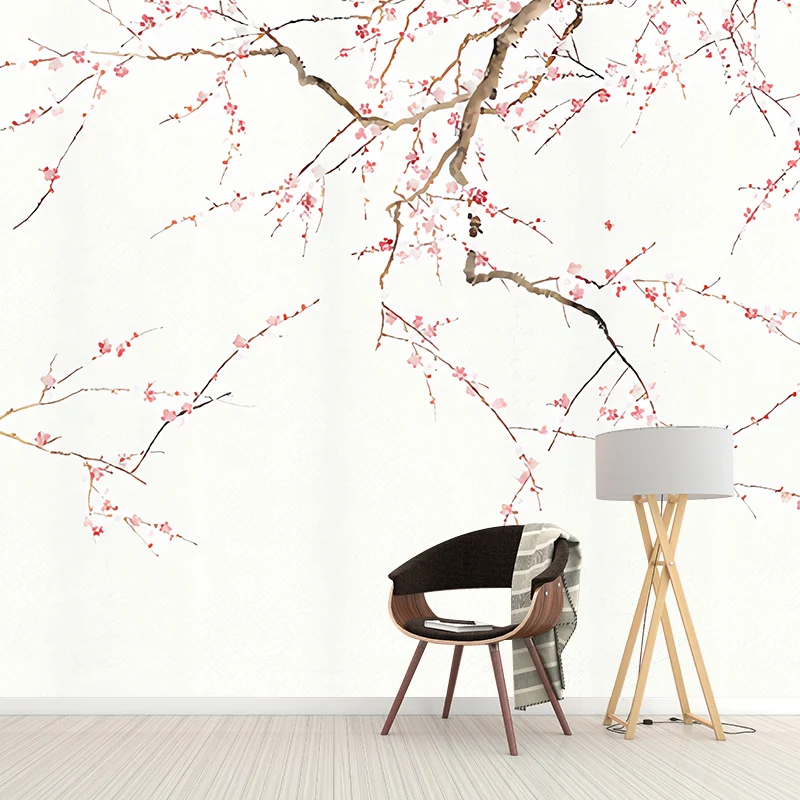 Wandverkleidung im Fotostil „Pflaumenblüten“ voller Größe für das Schlafzimmer eines Mädchens, nach Maß gefertigt Clearhalo
