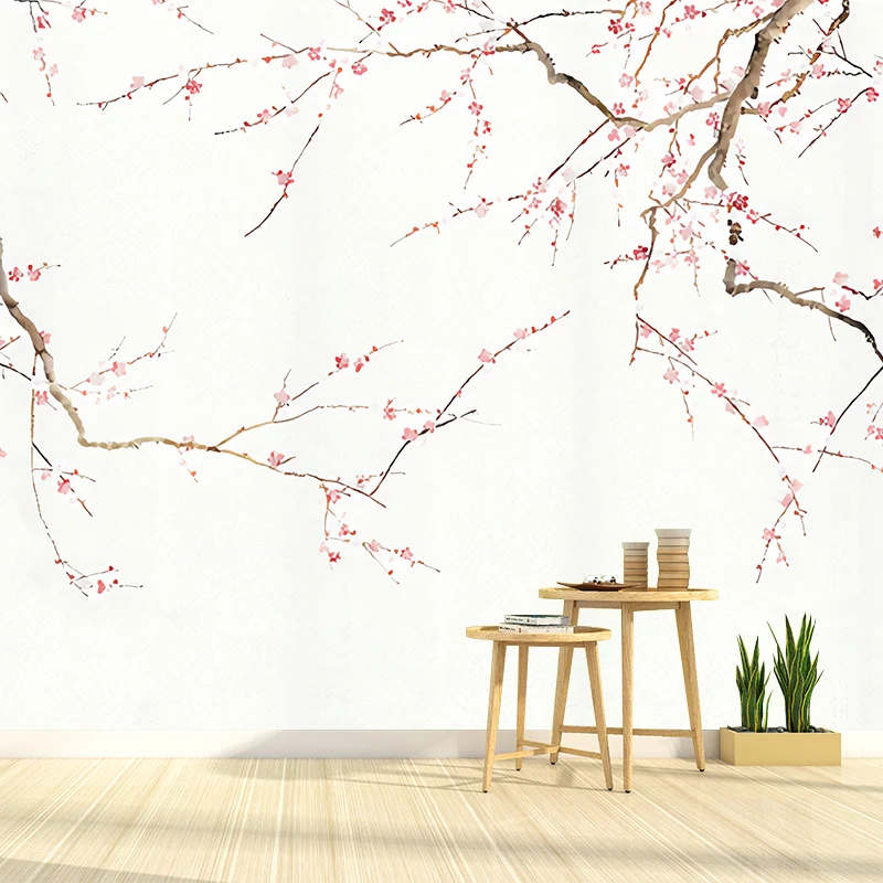 Wandverkleidung im Fotostil „Pflaumenblüten“ voller Größe für das Schlafzimmer eines Mädchens, nach Maß gefertigt Clearhalo