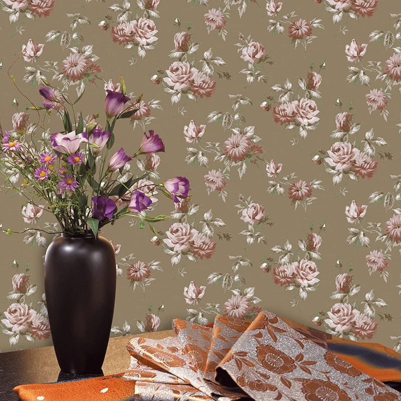 Wandverkleidung mit Blumenmuster natürlichen Farben, Vliesstoff-Tapete für das Wohnzimmer, 57,1 Quadratfuß. Clearhalo