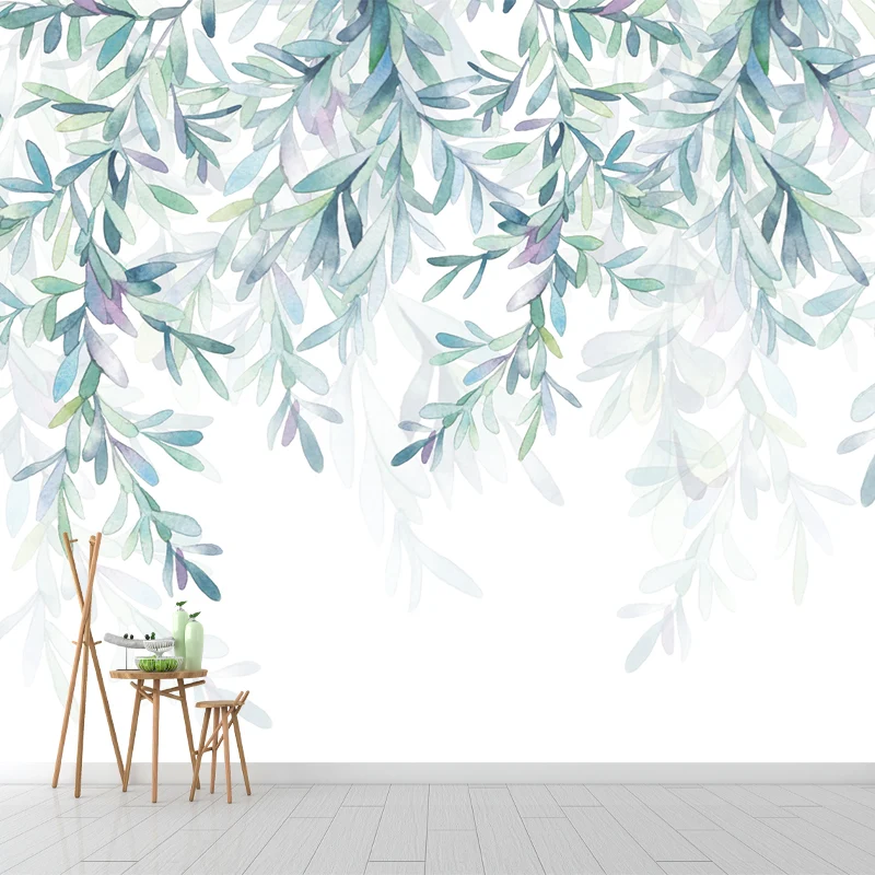 Wandverkleidung mit Weidenzweigen, blau-weiß, moderne Wanddekoration für Schlafzimmer Clearhalo