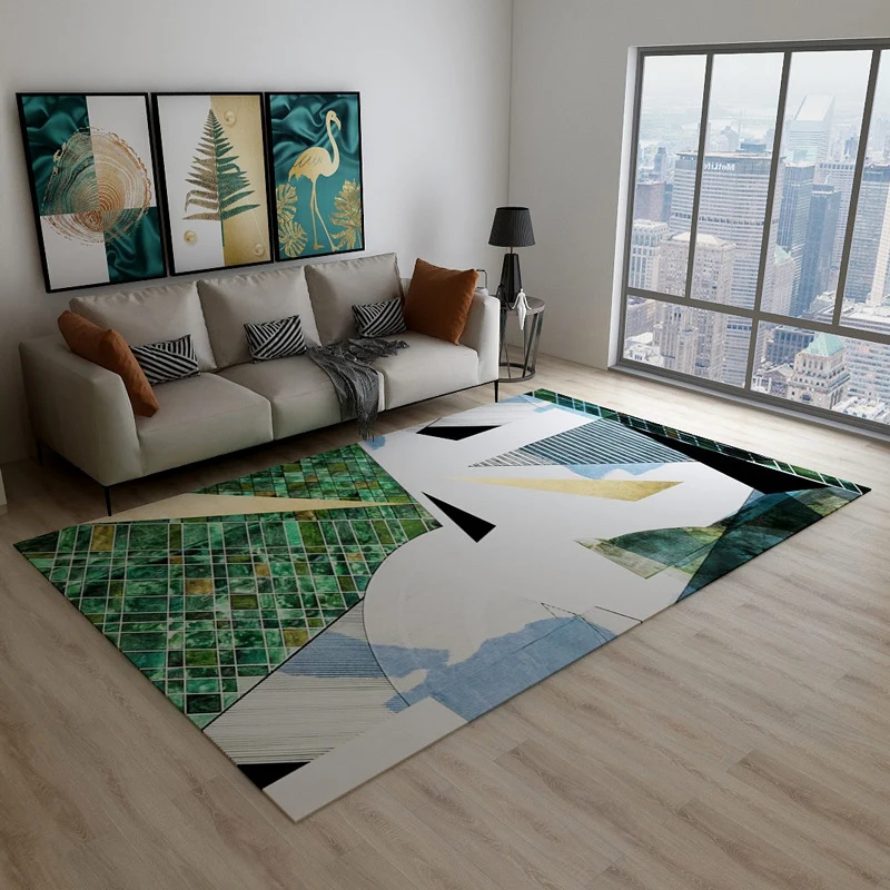 Waschbarer Teppich im modernistischen Stil mit buntem Blockmuster, Polyester-Flächenteppich für das Wohnzimmer Clearhalo