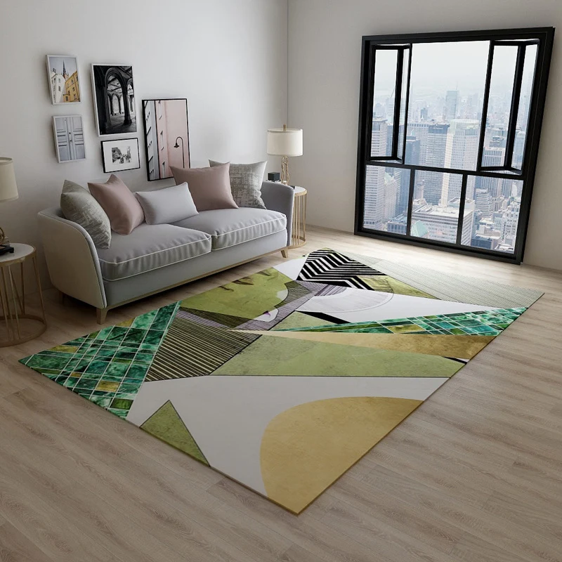Waschbarer Teppich im modernistischen Stil mit buntem Blockmuster, Polyester-Flächenteppich für das Wohnzimmer Clearhalo