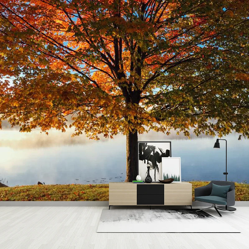 Wasserabweisendes Wandgemälde „Blattbaum“ aus Vliesstoff, minimalistische Wandverkleidung für das Schlafzimmer Clearhalo