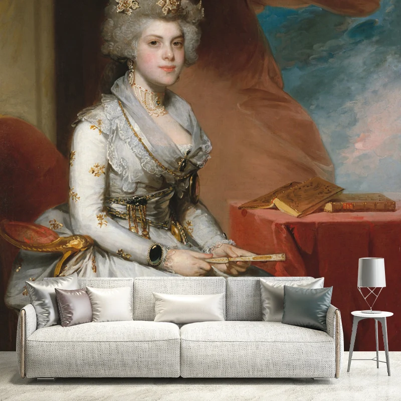 Wasserbeständige, elegante Dame-Wandkunst aus Vliesstoff, klassische Wandtapete für den Kamin Clearhalo