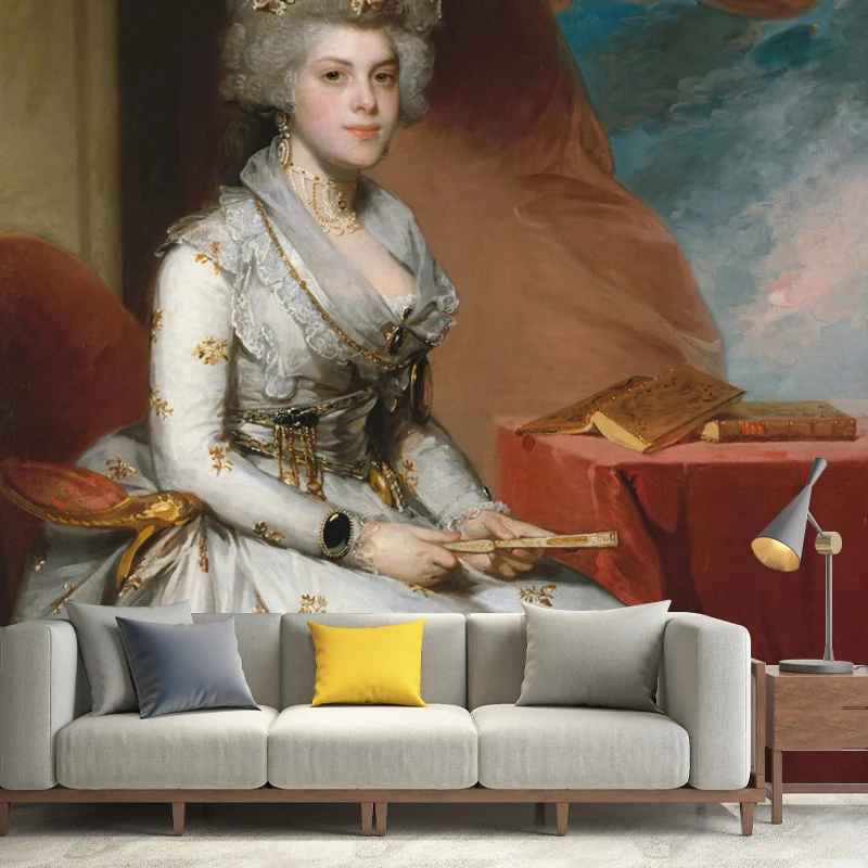 Wasserbeständige, elegante Dame-Wandkunst aus Vliesstoff, klassische Wandtapete für den Kamin Clearhalo