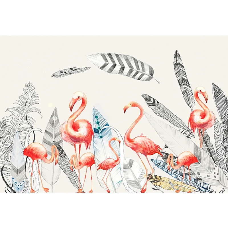 Wasserdichtes Flamingo- und Feder-Wandbild, individuelle, elegante Wandkunst für Akzentwände Clearhalo