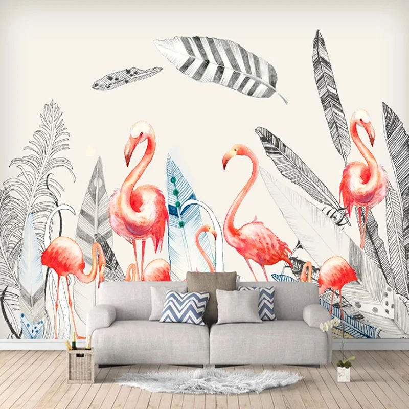 Wasserdichtes Flamingo- und Feder-Wandbild, individuelle, elegante Wandkunst für Akzentwände Clearhalo