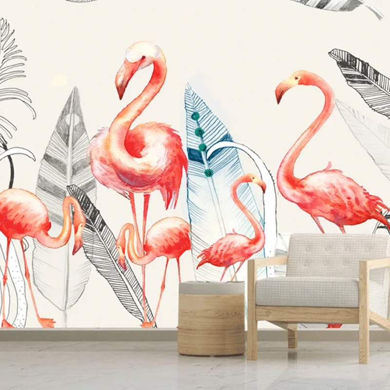 Wasserdichtes Flamingo- und Feder-Wandbild, individuelle, elegante Wandkunst für Akzentwände Clearhalo