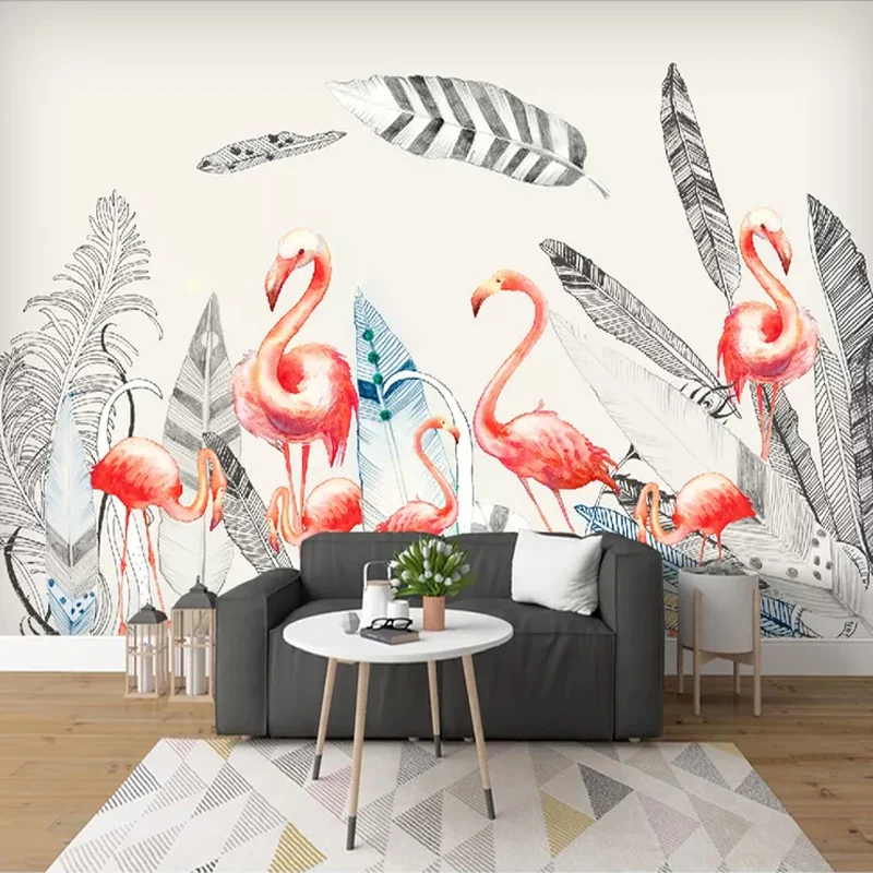 Wasserdichtes Flamingo- und Feder-Wandbild, individuelle, elegante Wandkunst für Akzentwände Clearhalo