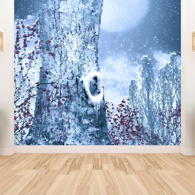 Weiße Mond- und Baum-Wandtapete, feuchtigkeitsbeständig, moderne Wandverkleidung für Erwachsene Clearhalo