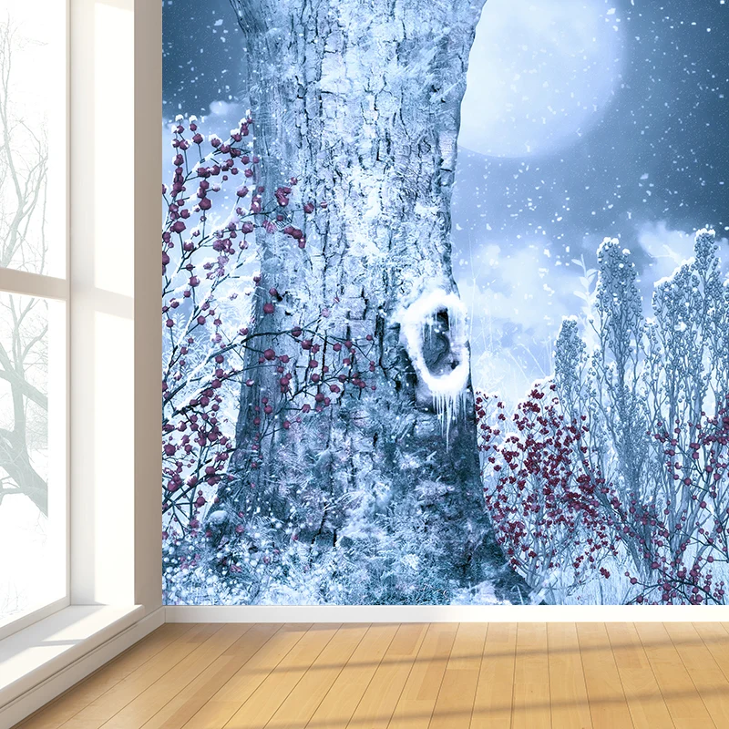 Weiße Mond- und Baum-Wandtapete, feuchtigkeitsbeständig, moderne Wandverkleidung für Erwachsene Clearhalo