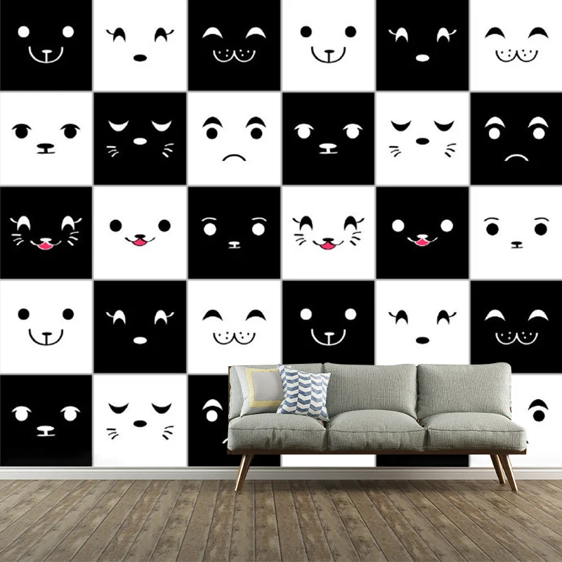 Weiße und schwarze Gitterwandbilder für den Wandausdruck von Tieren und Cartoons, umweltfreundliche Wandkunst Clearhalo