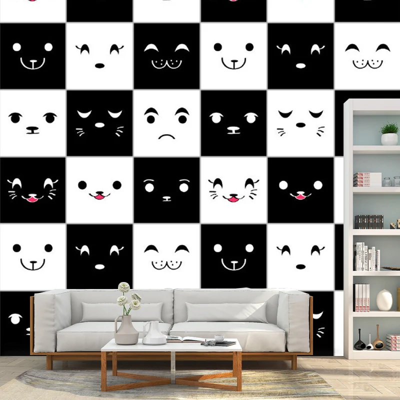 Weiße und schwarze Gitterwandbilder für den Wandausdruck von Tieren und Cartoons, umweltfreundliche Wandkunst Clearhalo
