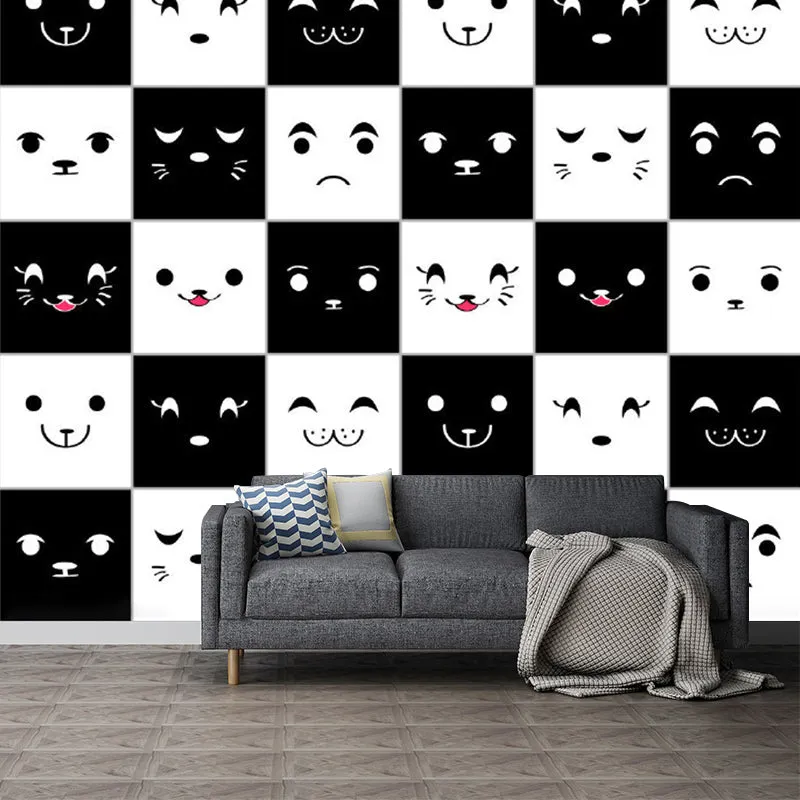 Weiße und schwarze Gitterwandbilder für den Wandausdruck von Tieren und Cartoons, umweltfreundliche Wandkunst Clearhalo