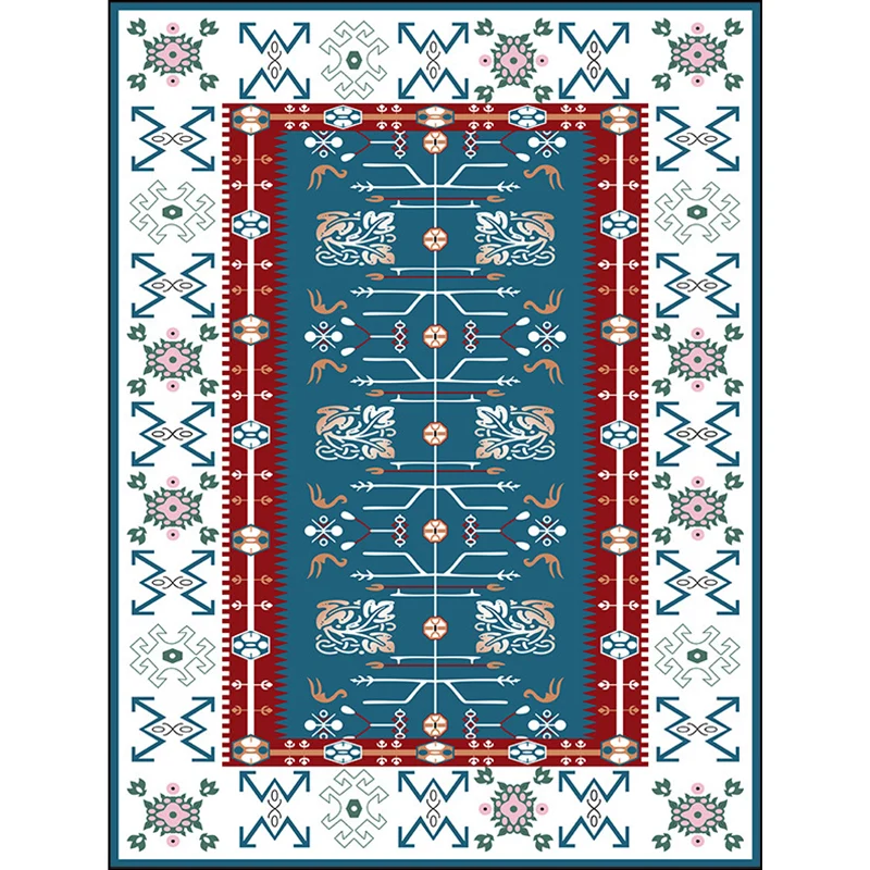 Weißer Schlafzimmerteppich, südwestliches Stammes-Blattmuster, Teppich aus Polyester, schmutzabweisend, rutschfest Clearhalo