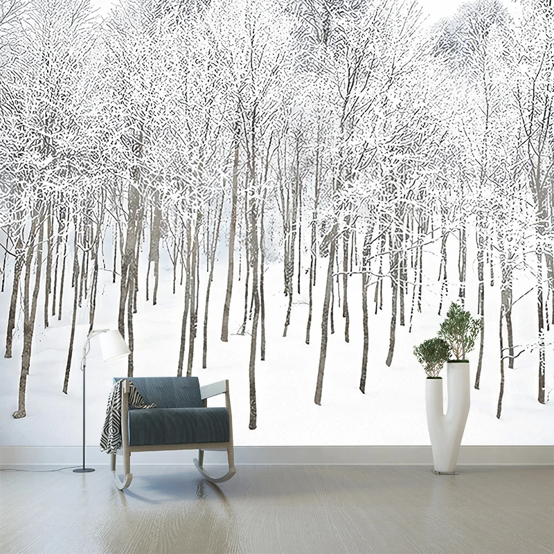 Weißes Winter-Reifwald-Wandbild, feuchtigkeitsbeständige Wanddekoration für Teenager-Schlafzimmer Clearhalo