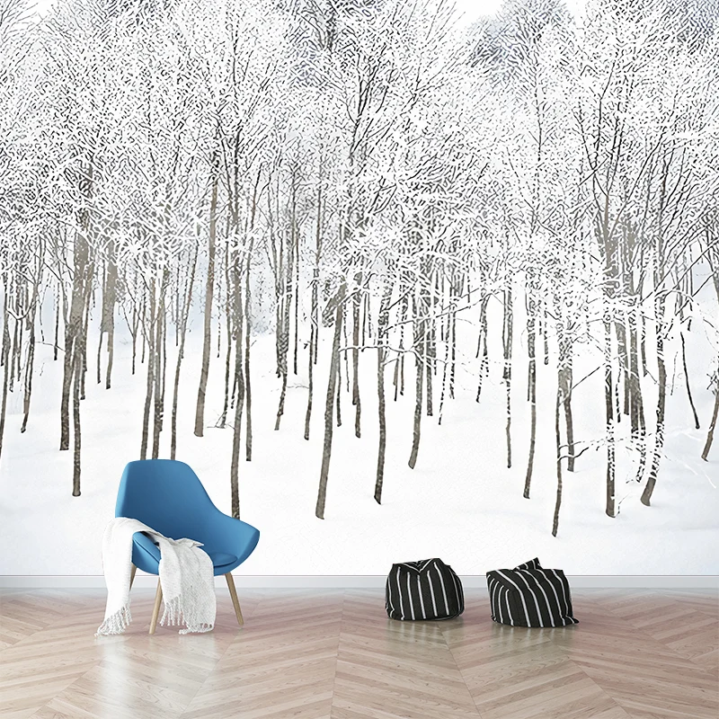 Weißes Winter-Reifwald-Wandbild, feuchtigkeitsbeständige Wanddekoration für Teenager-Schlafzimmer Clearhalo