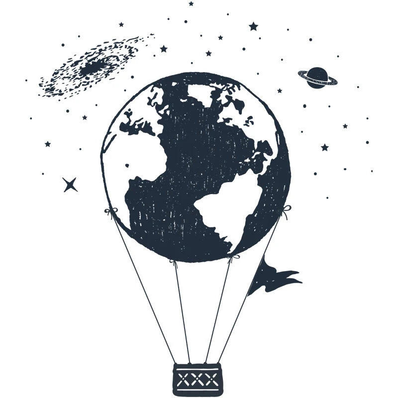 Weltraum-Globus-Ballon-Wandtapete im modernen Stil, glatte Wandkunst Schwarz und Weiß Clearhalo