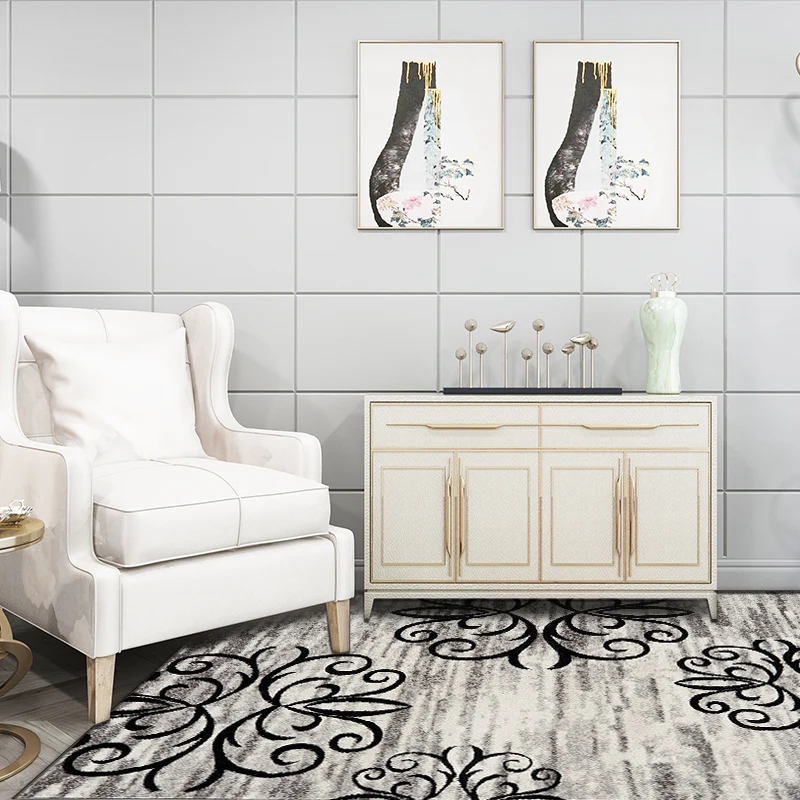 Whitewash-Teppich mit Paisleymuster, grauer, klassischer Teppich aus waschbarem Polyester mit rutschfester Rückseite für d...