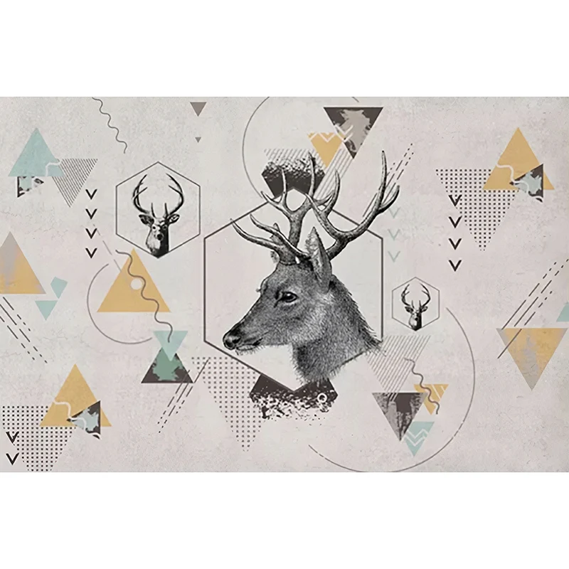 Wildes Hirsch- und Geometrie-Wandbild für Heimdekoration, zeitgenössische Wandkunst, personalisierte Größe erhältlich Clea...