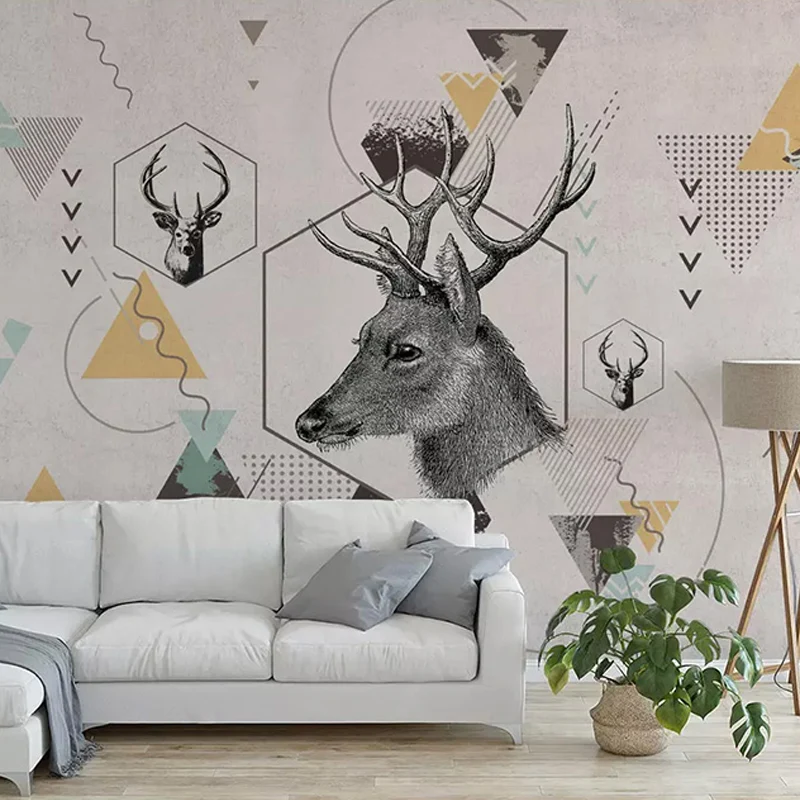 Wildes Hirsch- und Geometrie-Wandbild für Heimdekoration, zeitgenössische Wandkunst, personalisierte Größe erhältlich Clea...