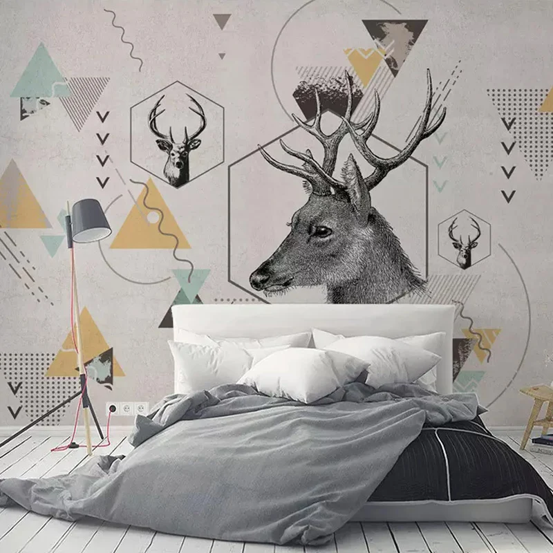 Wildes Hirsch- und Geometrie-Wandbild für Heimdekoration, zeitgenössische Wandkunst, personalisierte Größe erhältlich Clea...