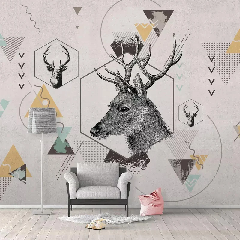 Wildes Hirsch- und Geometrie-Wandbild für Heimdekoration, zeitgenössische Wandkunst, personalisierte Größe erhältlich Clea...