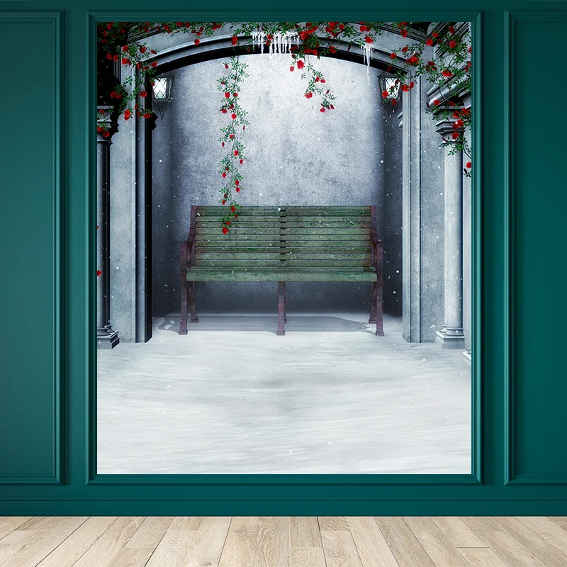 Winter-Hinterhof-Wandaufkleber von Contemporay, strukturierte Vlies-Wandverkleidung Grün Clearhalo