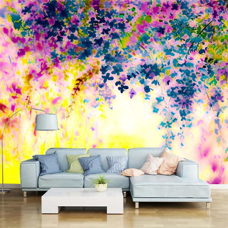 Wunderschöner Glyzinien-Gemälde-Wandaufkleber für Schlafzimmer-Aquarell-Wandkunst, maßgeschneidert Clearhalo