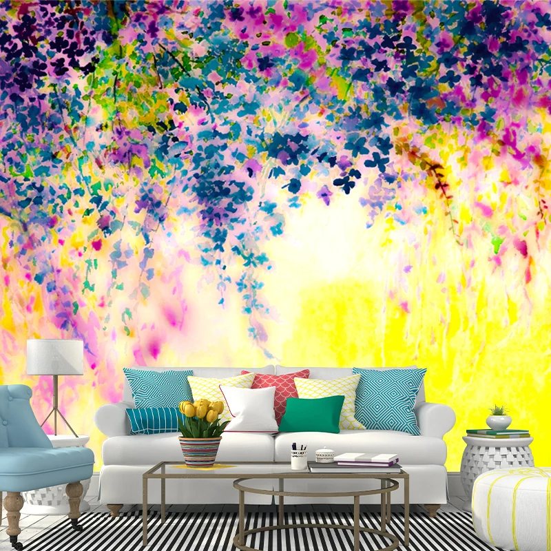 Wunderschöner Glyzinien-Gemälde-Wandaufkleber für Schlafzimmer-Aquarell-Wandkunst, maßgeschneidert Clearhalo