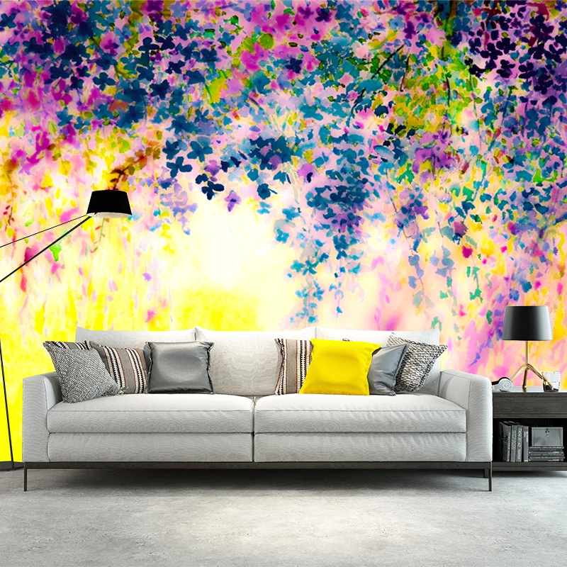 Wunderschöner Glyzinien-Gemälde-Wandaufkleber für Schlafzimmer-Aquarell-Wandkunst, maßgeschneidert Clearhalo