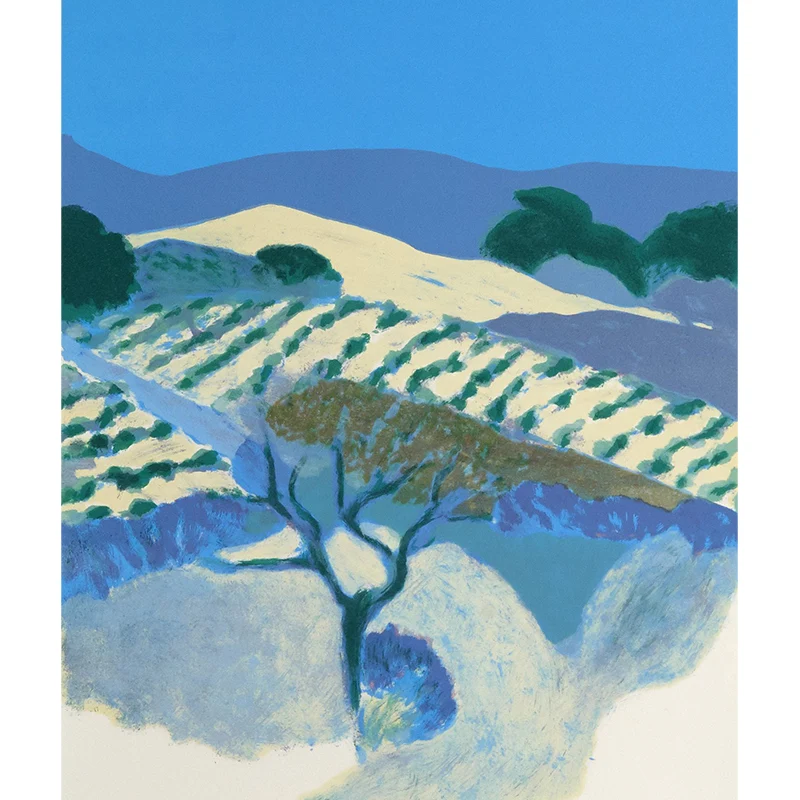 Zeitgenössische Kunst-Wandbild „Hügellandschaft“ Blau, schmutzabweisende Wandverkleidung für die Küche Clearhalo