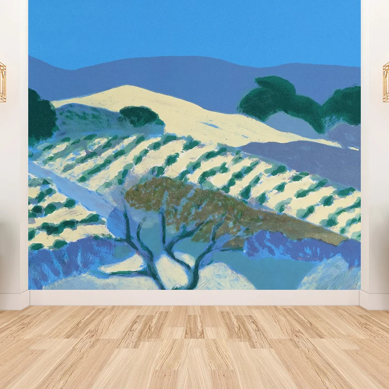 Zeitgenössische Kunst-Wandbild „Hügellandschaft“ Blau, schmutzabweisende Wandverkleidung für die Küche Clearhalo