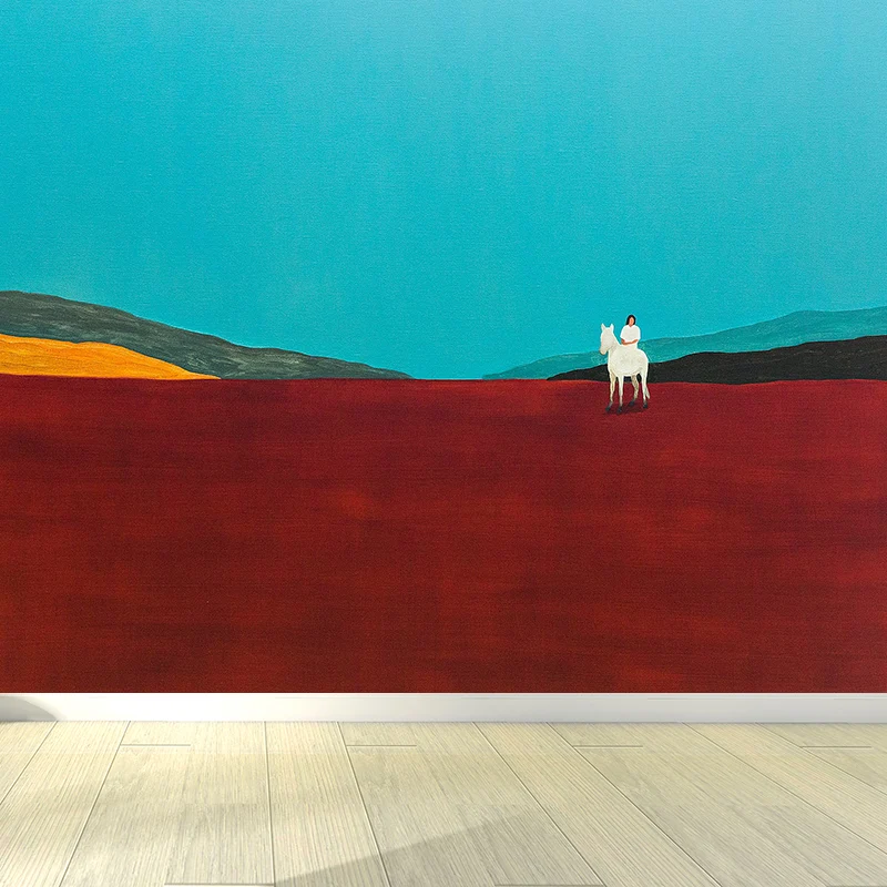 Zeitgenössische Kunst-Wiesenszenen-Wandgemälde, rote dekorative Wandverkleidung für das Wohnzimmer Clearhalo