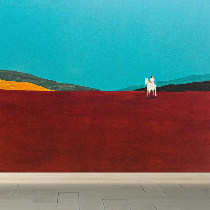 Zeitgenössische Kunst-Wiesenszenen-Wandgemälde, rote dekorative Wandverkleidung für das Wohnzimmer Clearhalo